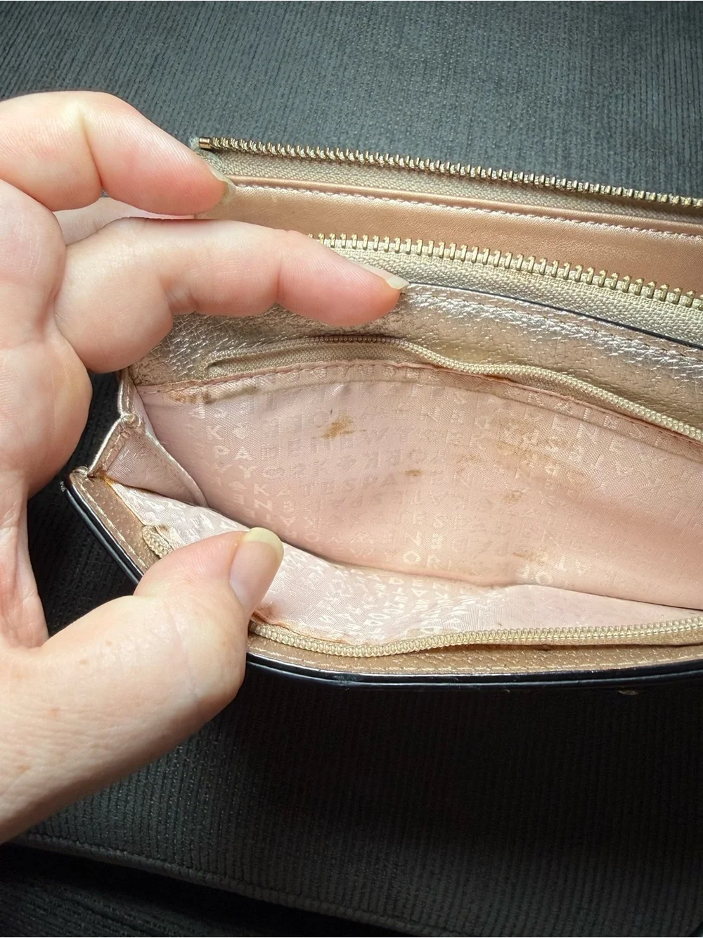 Kate spade Metallic Rose Gold Wristlet Wallet with Zip Closure